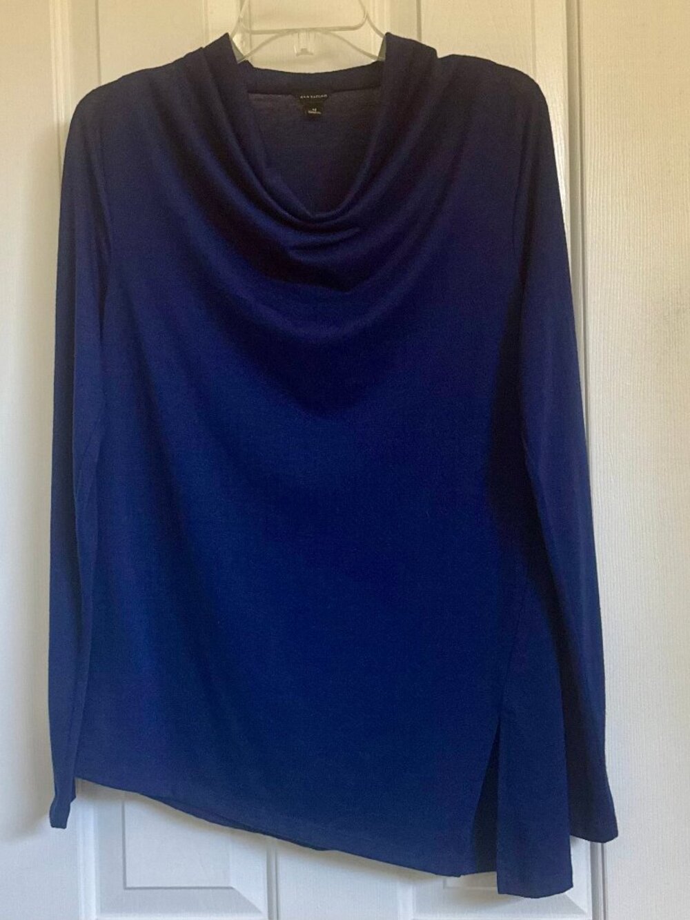 Women's Ann Taylor Royal Blue Cowl Neck Sweater Long Sleeves Angled Hem Sz M